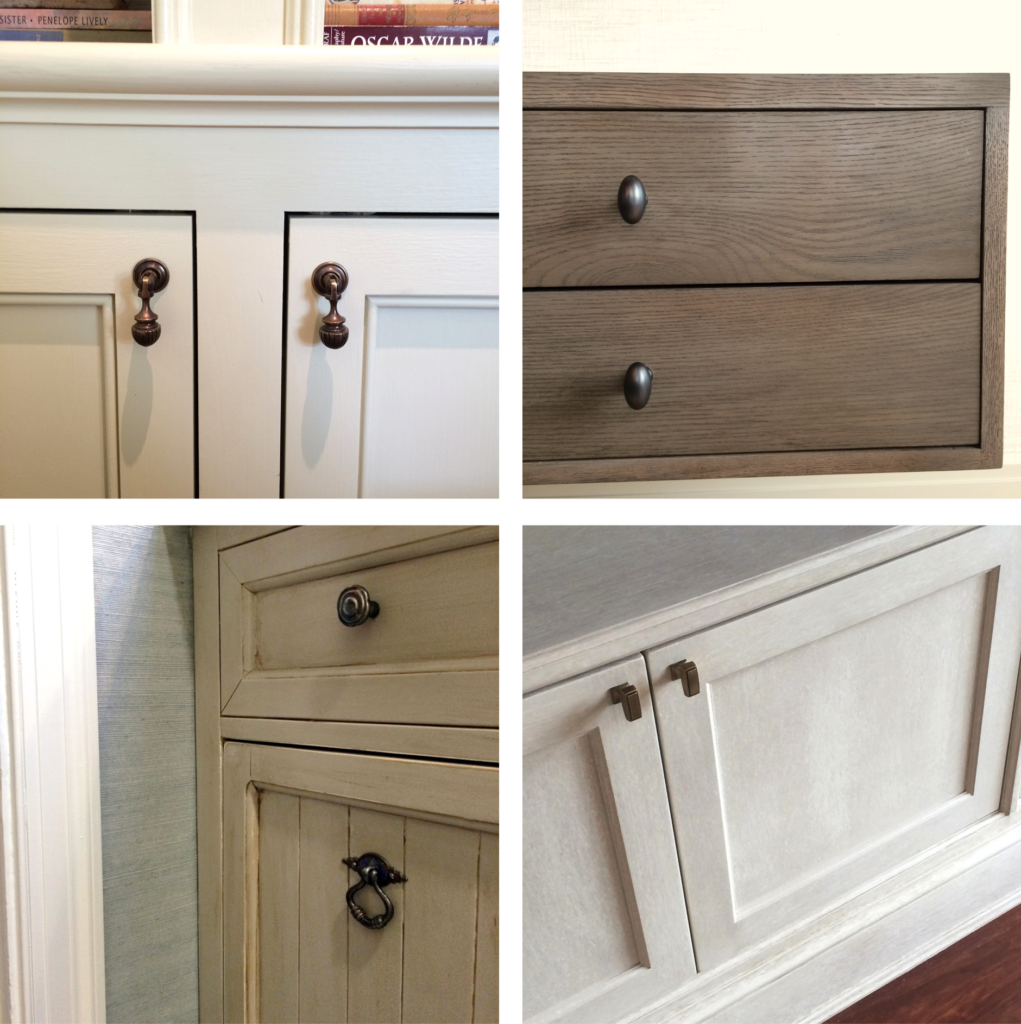 4 sets of cabinets with varying types of knobs