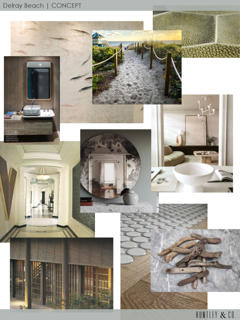 a collage of concept photos for a design project by Huntley & Co.