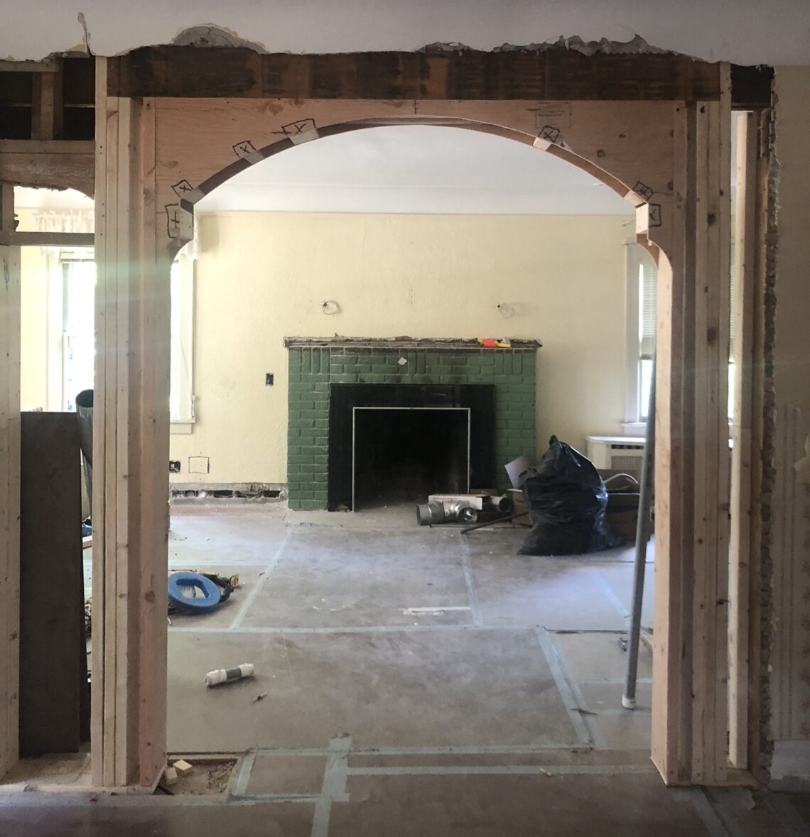 a view from the foyer to the living room during the Hillcrest renovation.