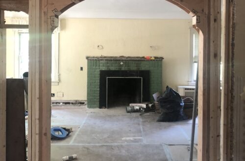 a view from the foyer to the living room during the Hillcrest renovation.