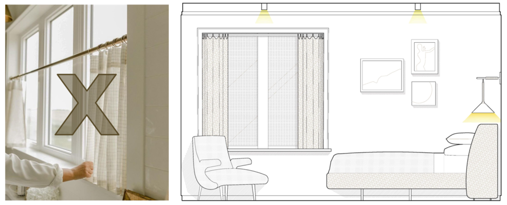 diptych of wrong and right curtains for a contemporary window